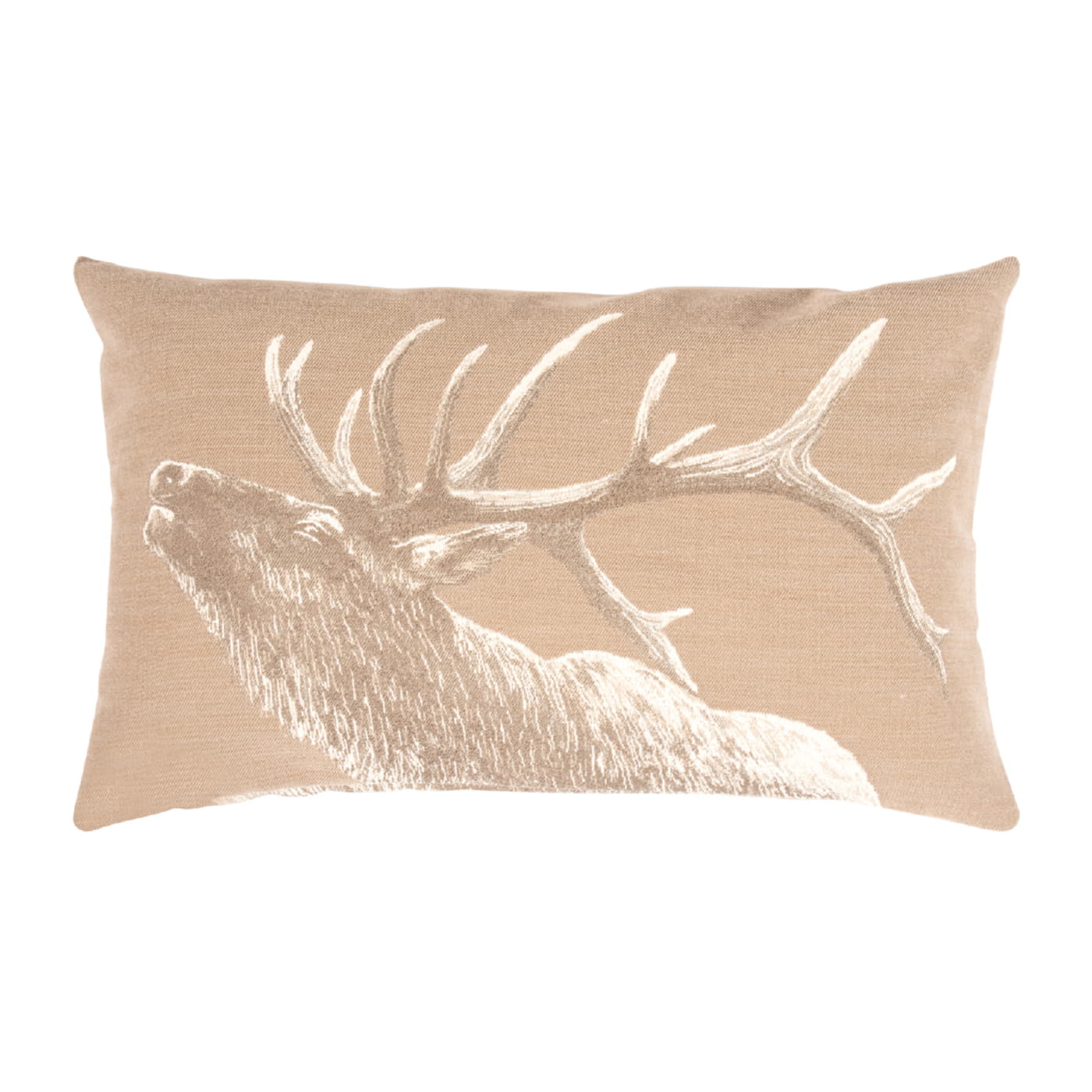 Naturfarbendes Kissen mit weißem Hirsch