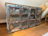 Antiker Vitrinen Schrank Shabby Blau Rot