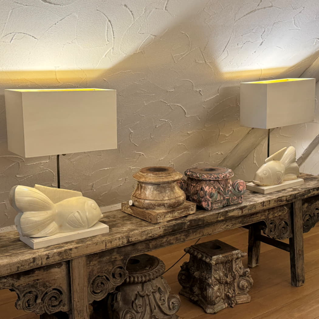 Handgemachte Lampe mit Speckstein Fisch