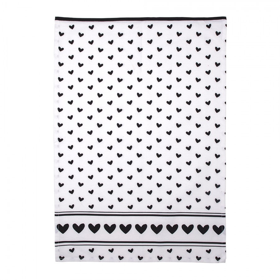 Geschirrtuch 50x70 cm Schwarz Weiß mit Herzen