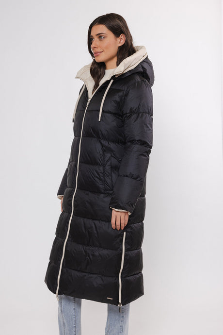 Micki reversible coat with hood Schwarz / Beige